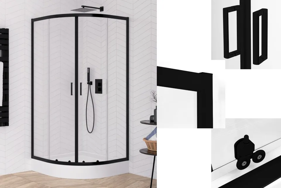 Душова кабіна півкругла SUVIA BLACK 2D R55 90x90х190 скло clear ACTIVE SHIELD 5мм