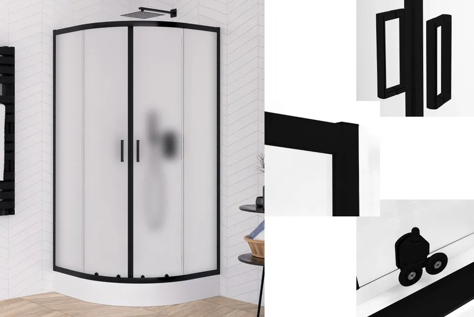 Душова кабіна півкругла SUVIA BLACK 2D R55 90x90х190 скло satin ACTIVE SHIELD 5мм