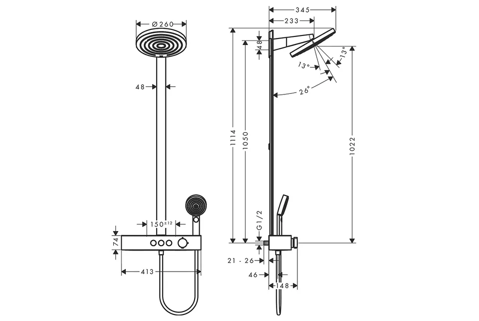 Душова система Pulsify Showerpipe 260 2jet 400 EcoSmart, Brushed Black Chrome (24241340) — фото 2