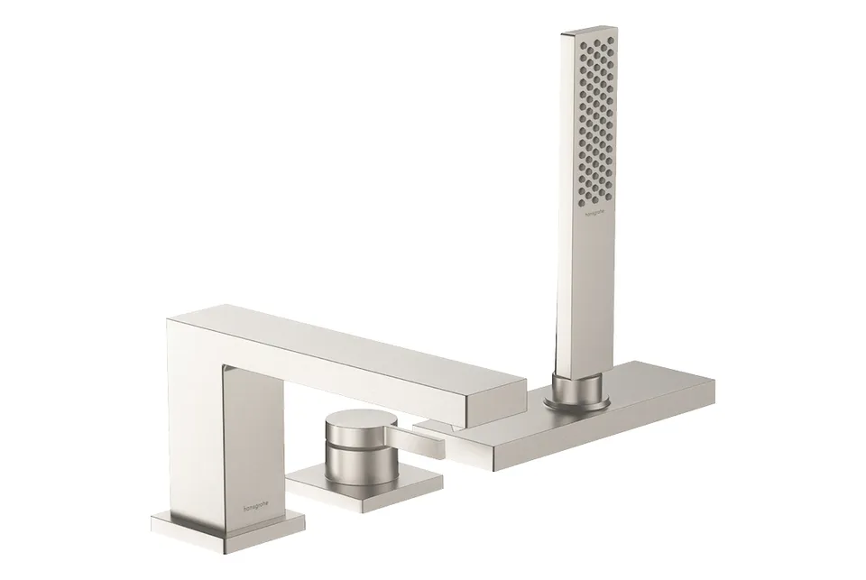 Змішувач Tecturis E врізний на край ванни 3 отв з sBox, Stainless Steel Optic (73443800)