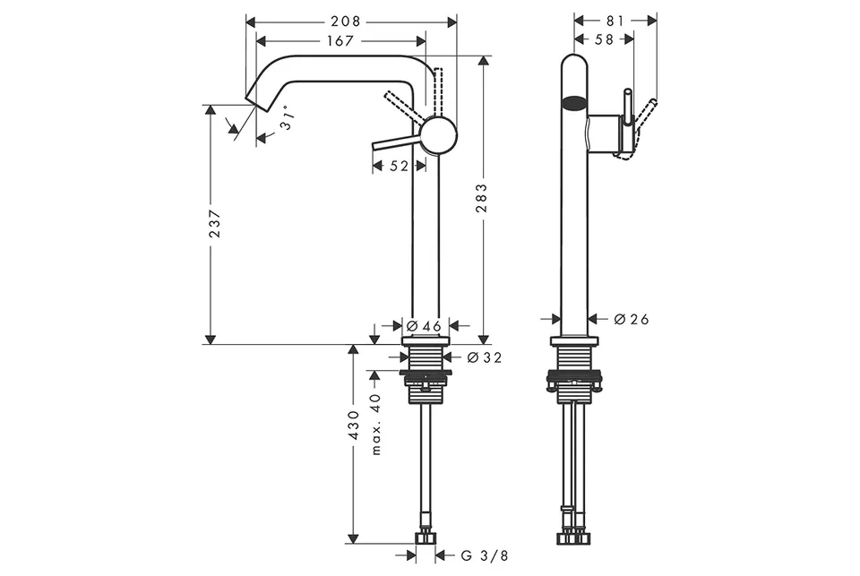 Змішувач Tecturis S 240 Fine CoolStart для умивальника з донним клапаном Push-Open, Stainless Steel Optic (73373800) — фото 2