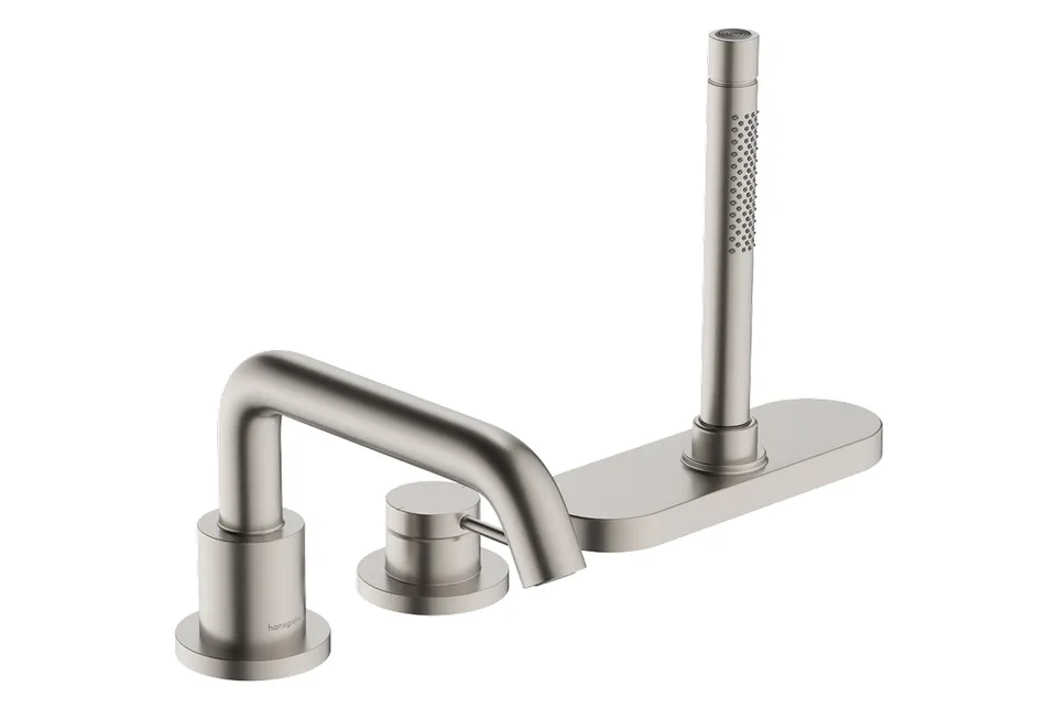 Змішувач Tecturis S врізний на край ванни 3 отв з sBox, Stainless Steel Optic (73447800)