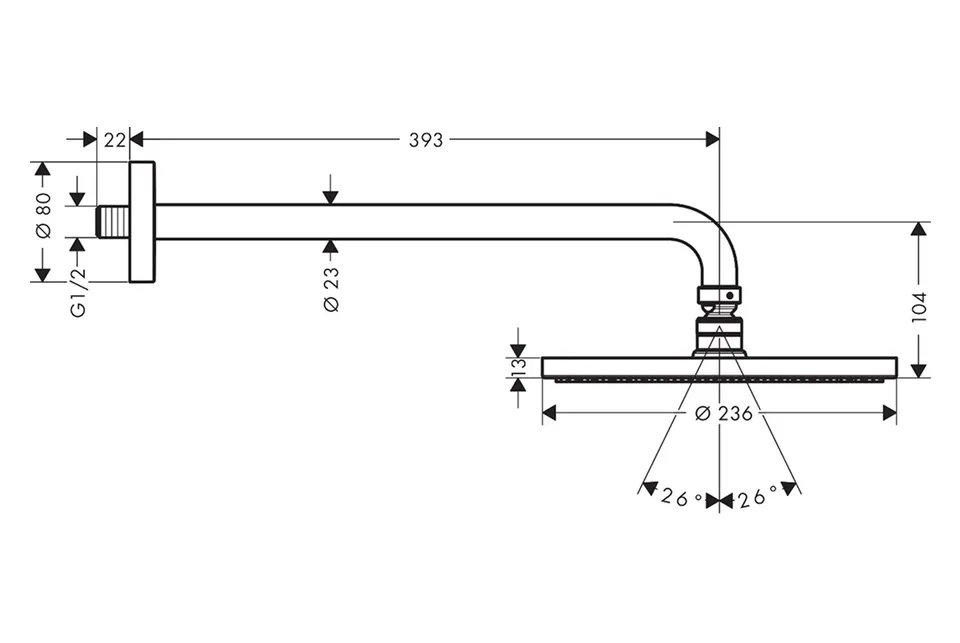 Верхній душ Raindance S 240 Showerpipe PowderRain 1jetP з тримачем, Stainless Steel Optic (27607800) — фото 2