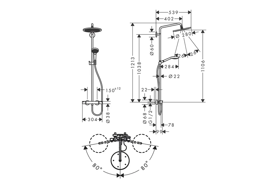 Душова система Croma Select S 280 1jet Showerpipe EcoSmart з термостатом, Stainless Steel Optic (26891800) — фото 2