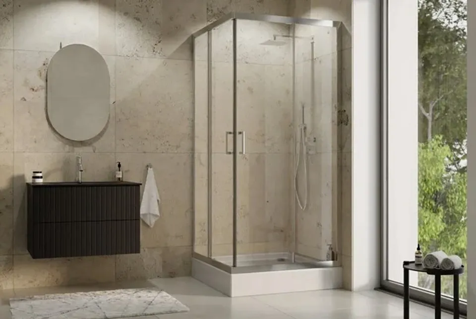 Кабіна квадратна MODERN 90x90x190 універсальна: скло прозоре, профіль хромований — фото 2