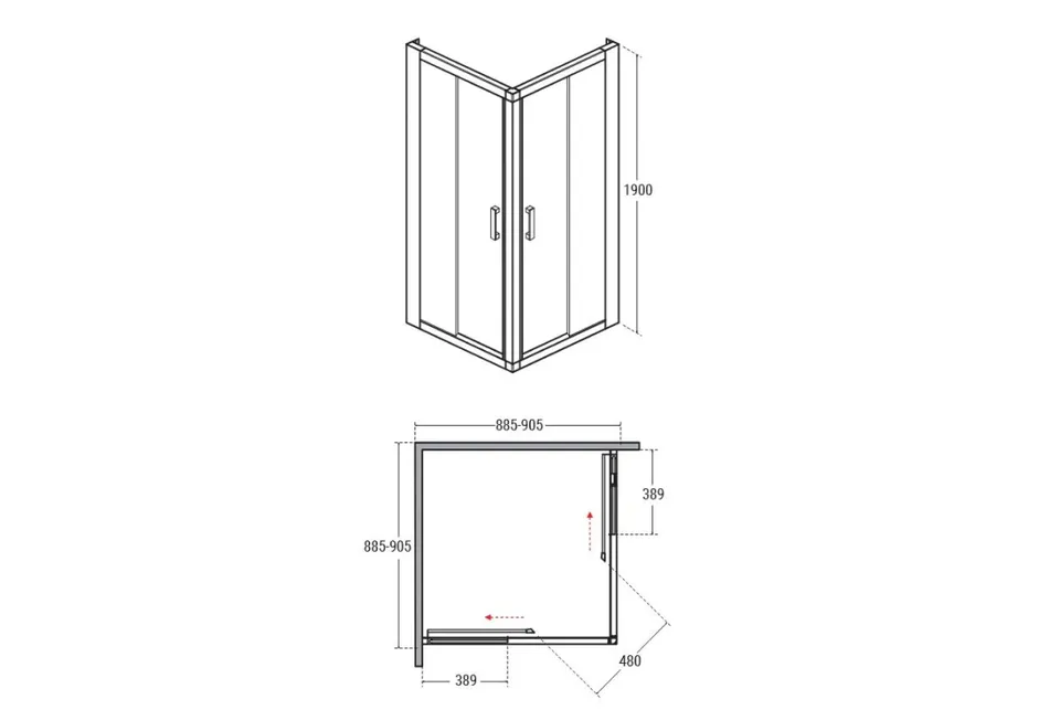Кабіна квадратна MODERN 90x90x190 універсальна: скло прозоре, профіль хромований — фото 4